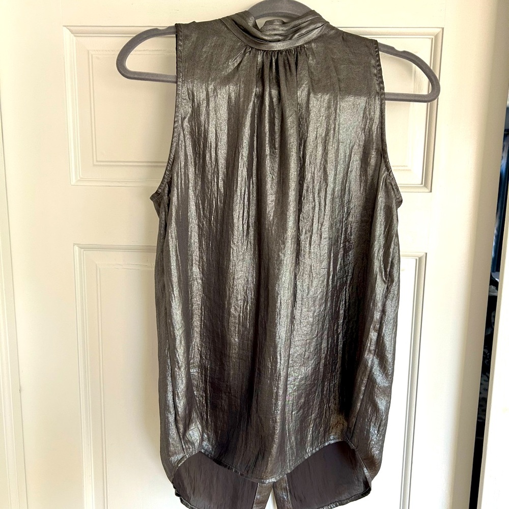 Anthropologie Metallic Silver Sleeveless Mock Neck Blouse